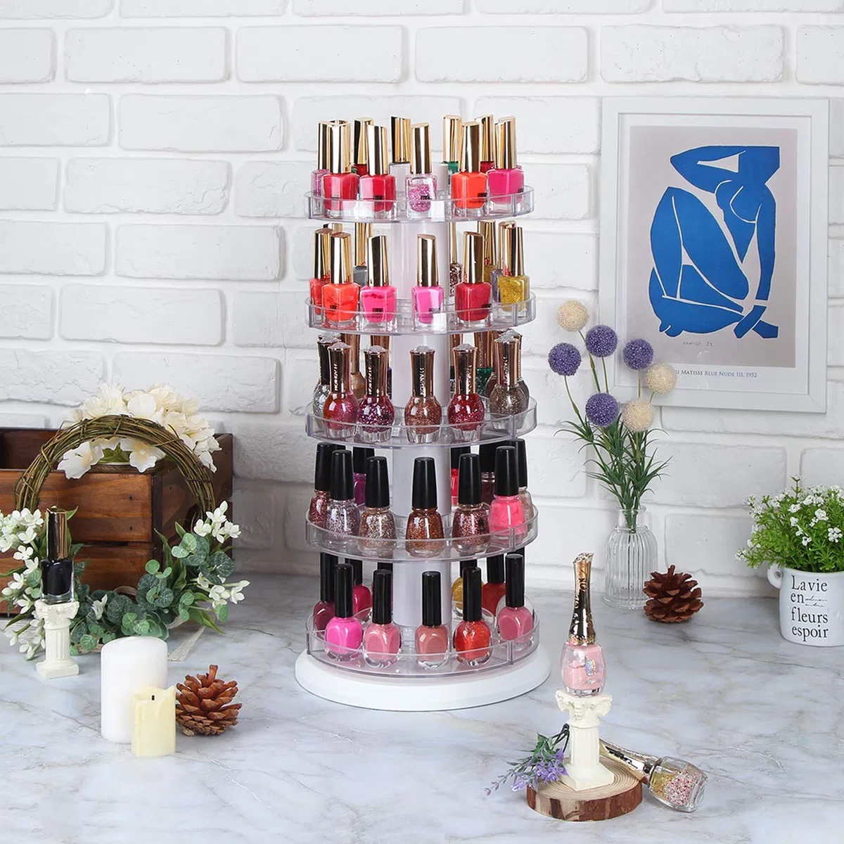 J JACKCUBE DESIGN Drehbarer Acryl-Nagellackständer, drehbares Regal für 115–195 Flaschen, 5-stöckiger Nagellack-Organizer