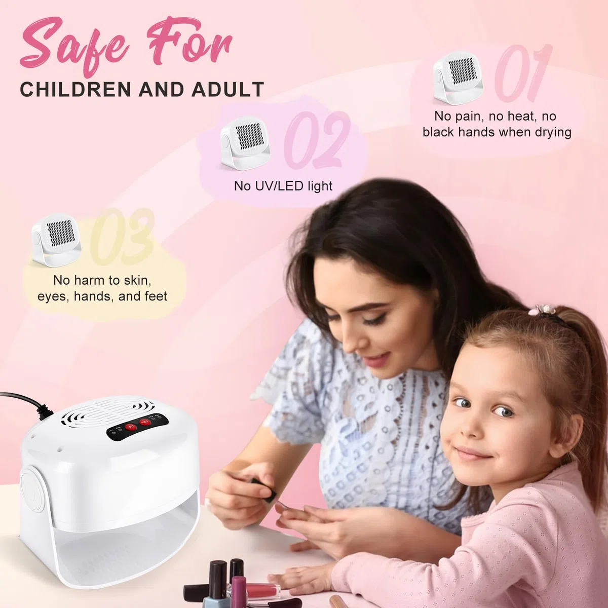 Roadtime Air Nail Dryer,600W Tragbarer Nageltrockner,Drehbar Nagellack Trocknergerät für beide Hände und Füße,Vier Ebenen warmer und kühler Windgebläse-Trockner für Zuhause und Salon