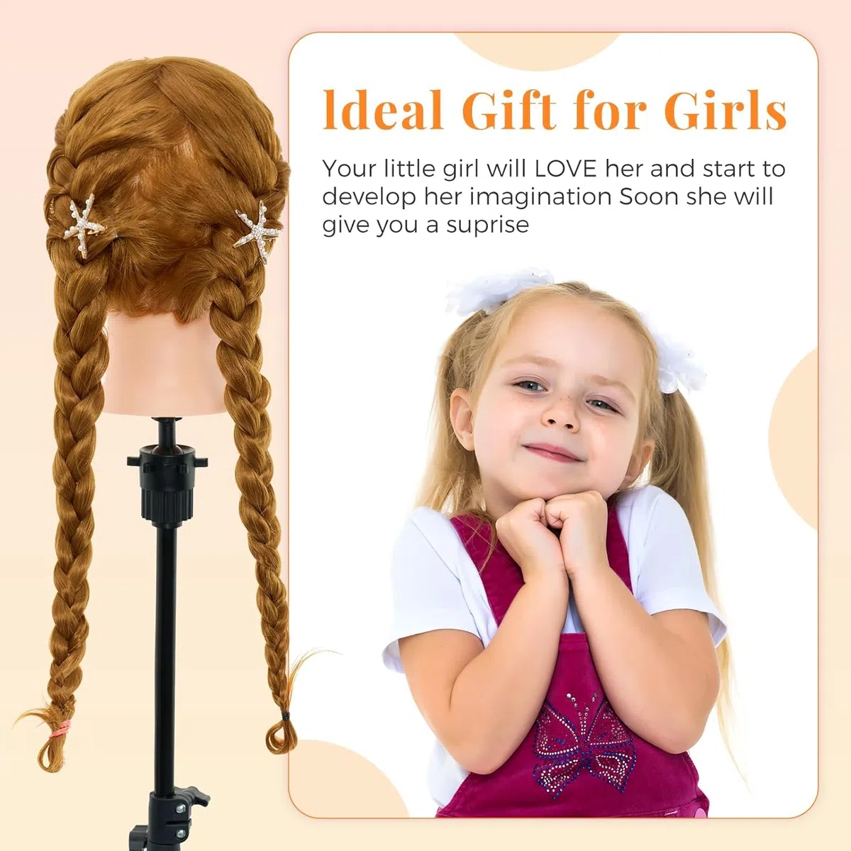 Neverland Beauty 30" Übungskopf Frisierkopf Friseur 100% Synthetisches Haar Perückenkopf mit Halter + Zubehör Set