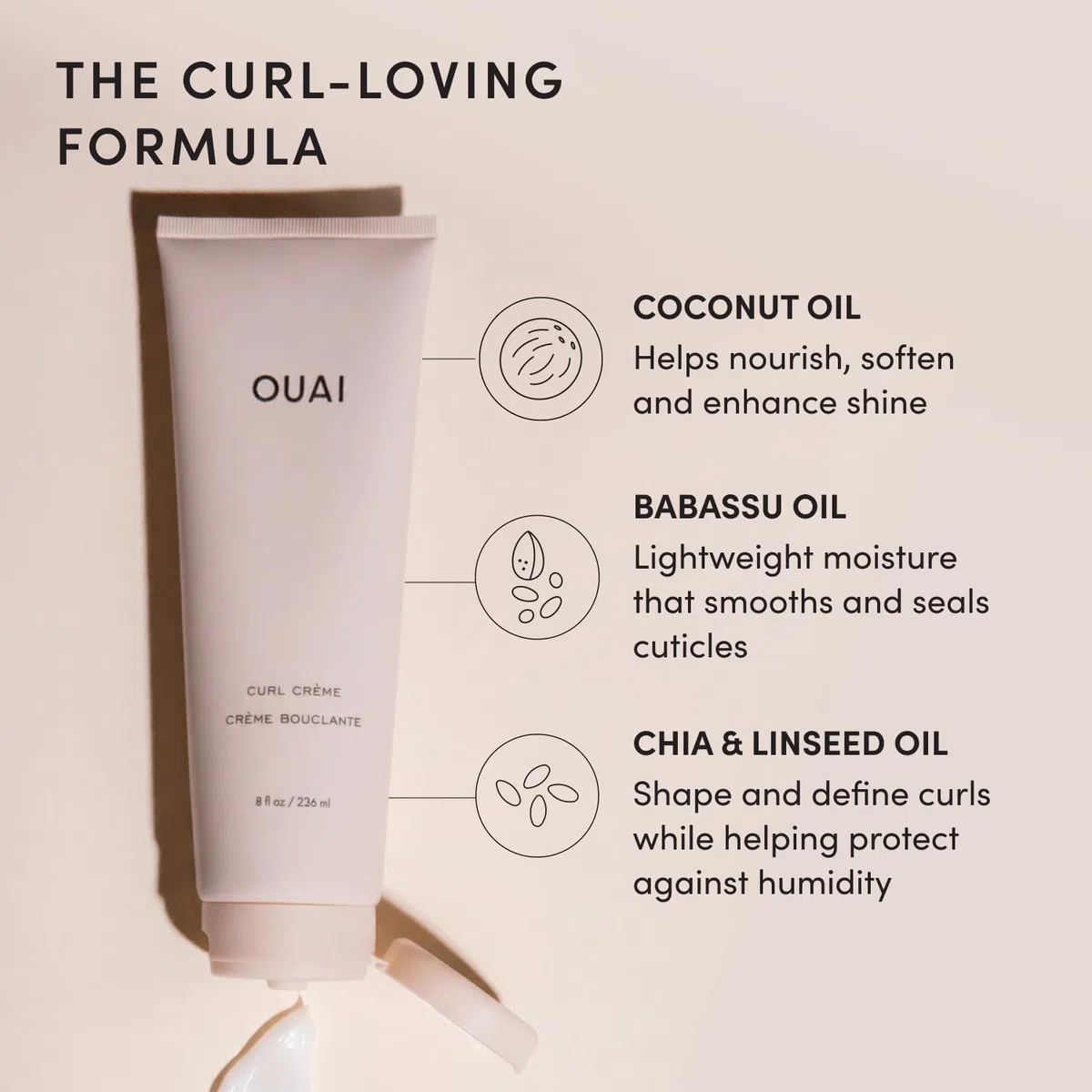 OUAI Curl Cream - Lockencreme mit Babassu-, Kokos-, Lein- & Chiasamenöl - Definiert, hydratisiert & verleiht Glanz - Gegen Frizz - 236 ml