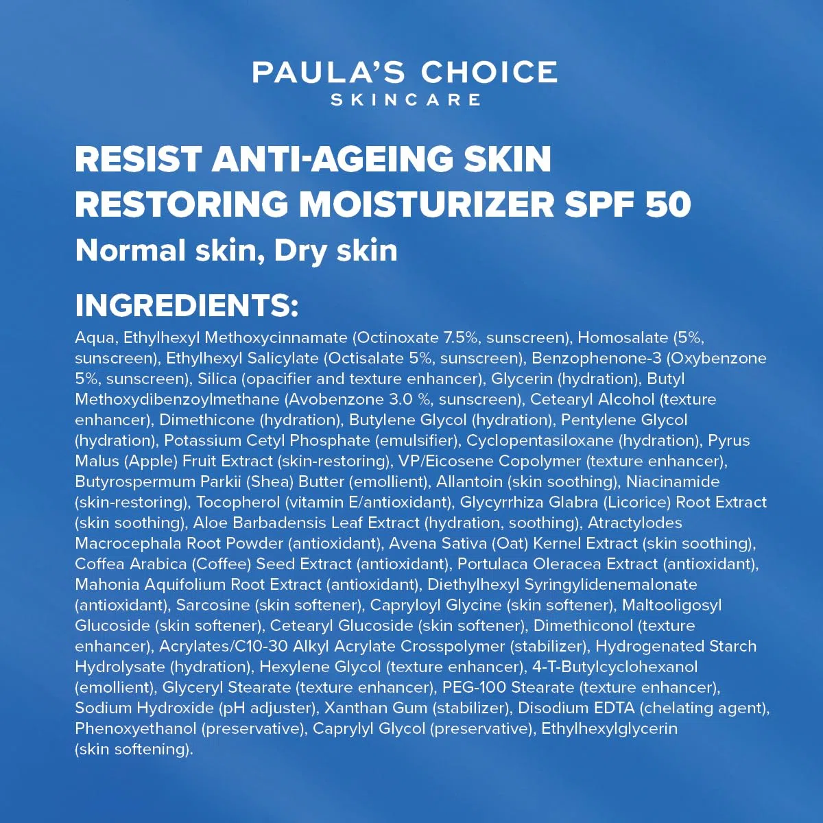 Paula's Choice Anti-Aging Restoring Tagescreme LSF 50, Trockene Haut, 60 ml | Seidige Creme Spendet Feuchtigkeit - Schützt vor Sonnenschäden - Gesichtscreme mit Niacinamid & Shea Butter - für einen Glow