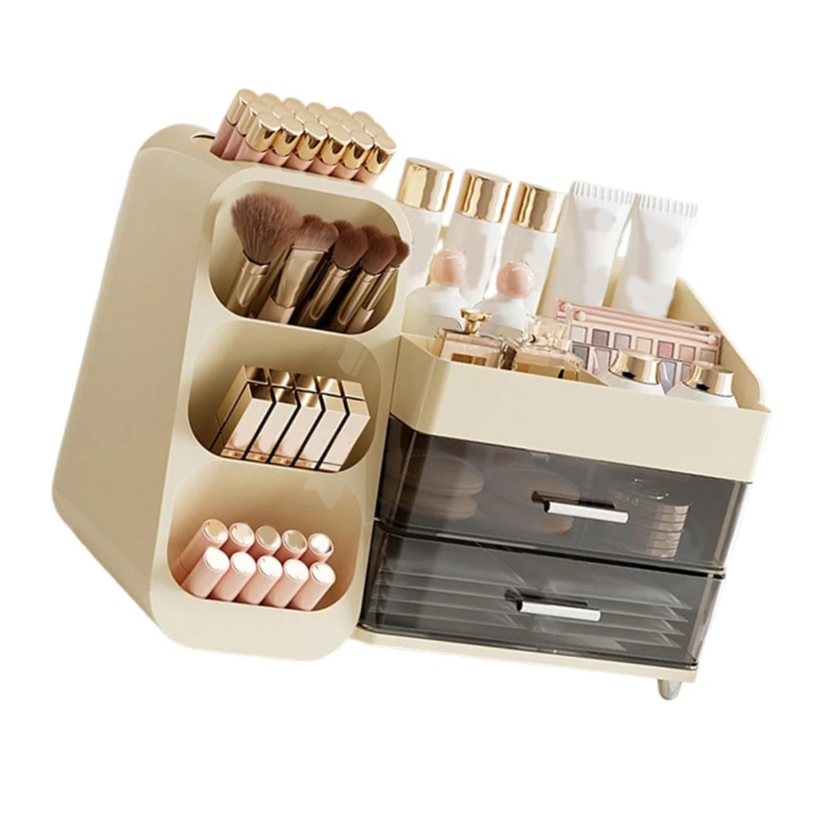 Effiziente Make up Aufbewahrungslösung mit Fächern für Kosmetika, transparente ABS Box, praktische kompakte Vitrine, Make up Organizer mit Schubladen