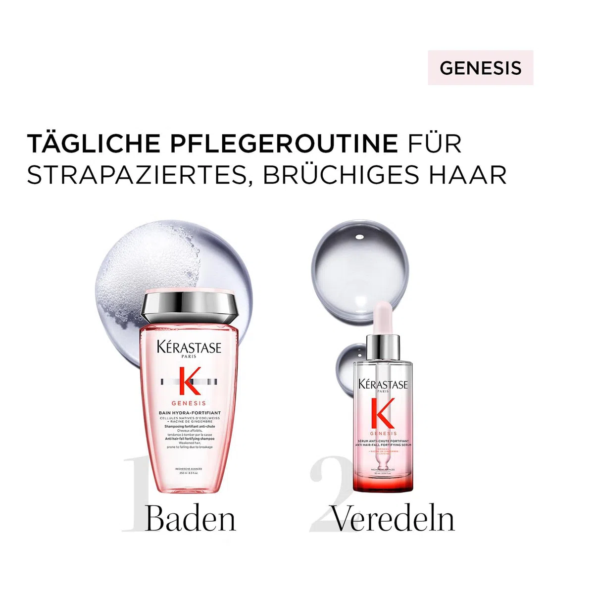 Kérastase Pflegeset mit Shampoo und Anti-Haarausfall Serum für feines und brüchiges Haar, Haarbad gegen Haarverlust und Haarbruch, Bain Hydra-Fortifiant & Sérum Anti-Chute Fortifiant, Genesis