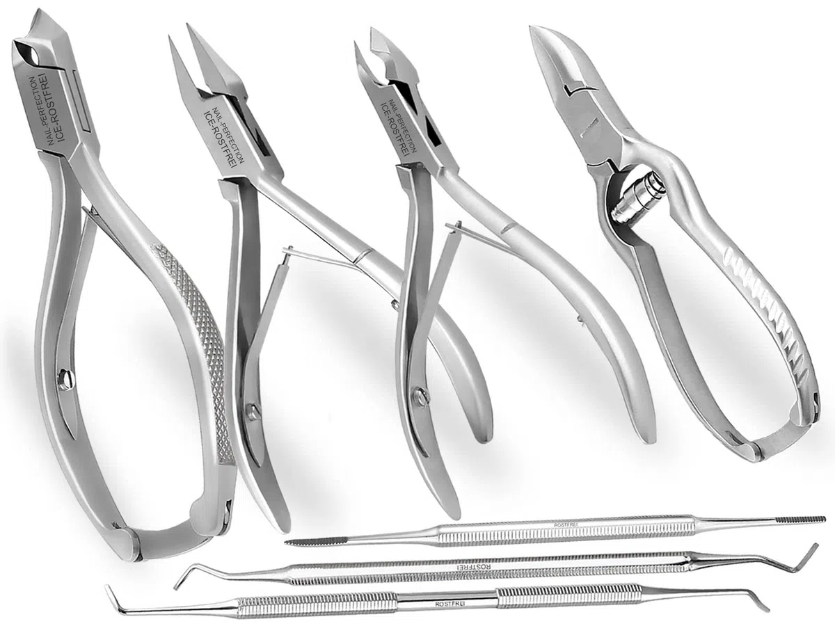 Nagelzange Fußpflege-Instrumente Set 7-teilig Nagelzangen für starke Nägel Hautzange Eckenheber Eckenfeile für Maniküre und Pediküre als Set-Angebot