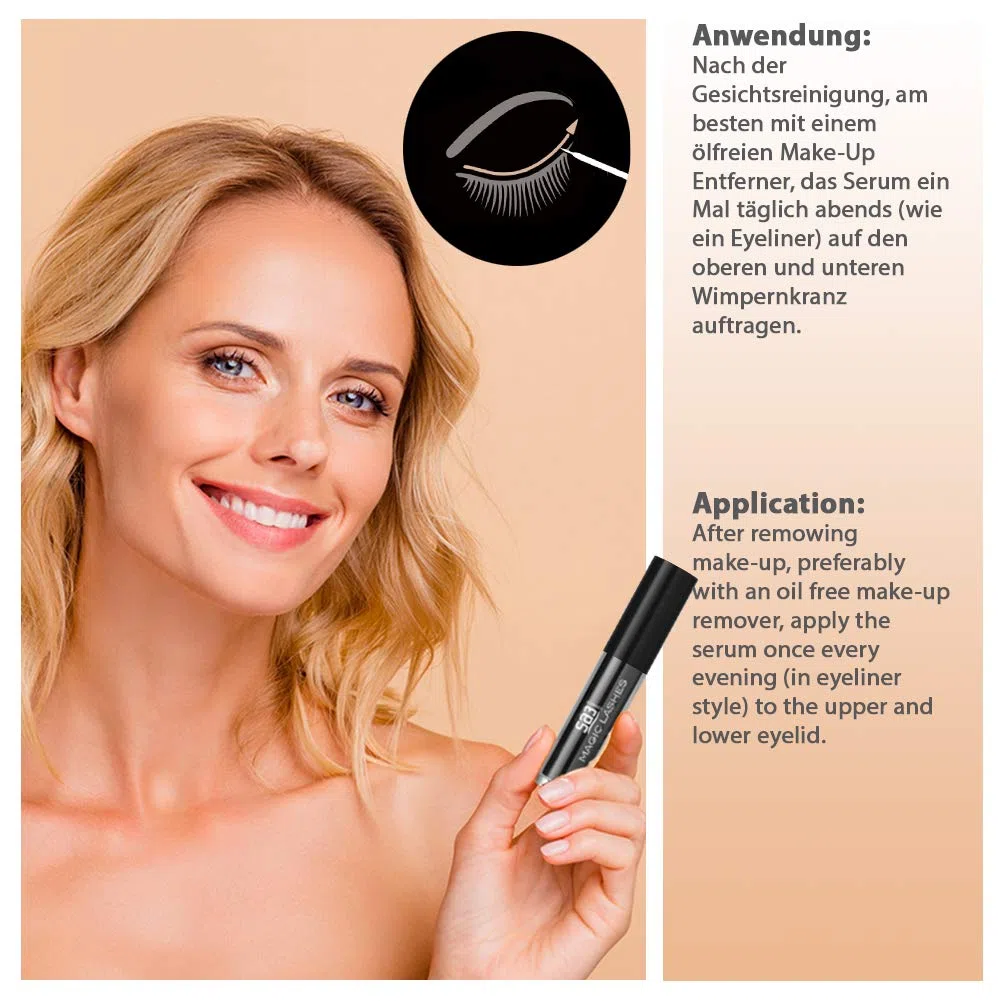 SA3 Magic Lashes Wimpernserum & Augenbrauen Serum mit Hyaluronsäure - für besseres Wachstum von längeren und dichteren Wimpern und Augenbrauen - 4 ml