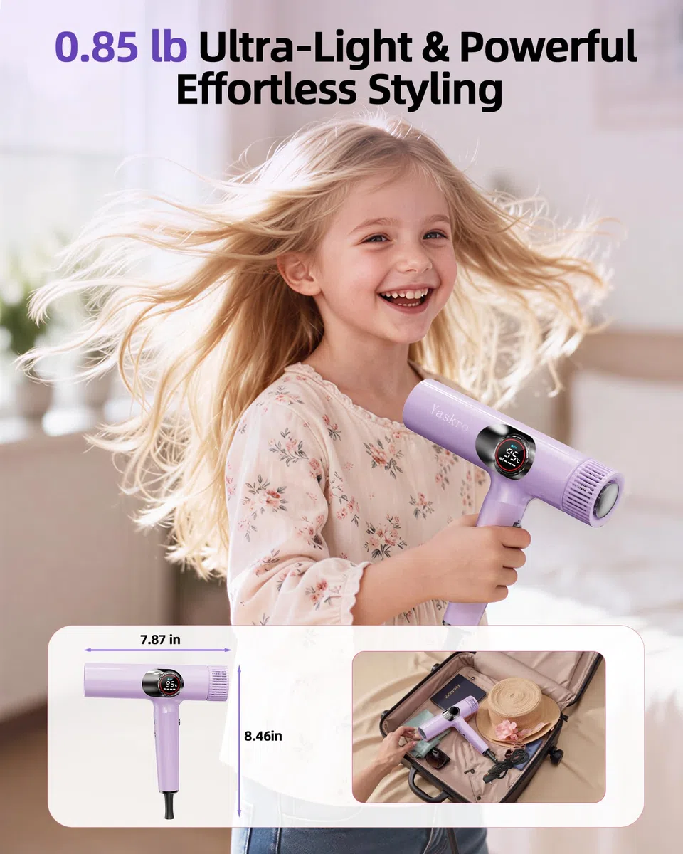 Ionen-Haartrockner mit Diffusor, professioneller bürstenloser Motor für schnelles Trocknen, LED-Display, NTC-Temperaturkontrolle, leise und leicht, mit Selbstreinigungsfunktion, für alle Haartypen