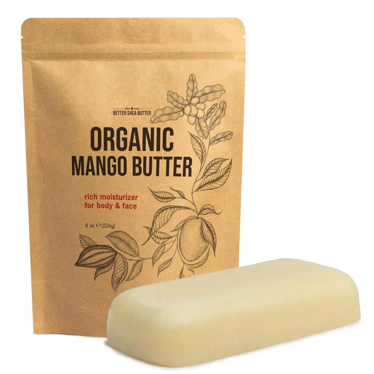 Bio-Mangobutter – rohe organische unraffinierte Mangosamenbutter für Hautpflege, Körperbutter und Haar – reine Mangobutter kaltgepresst zur Seifenherstellung, Mango-Lotion, natürliche
