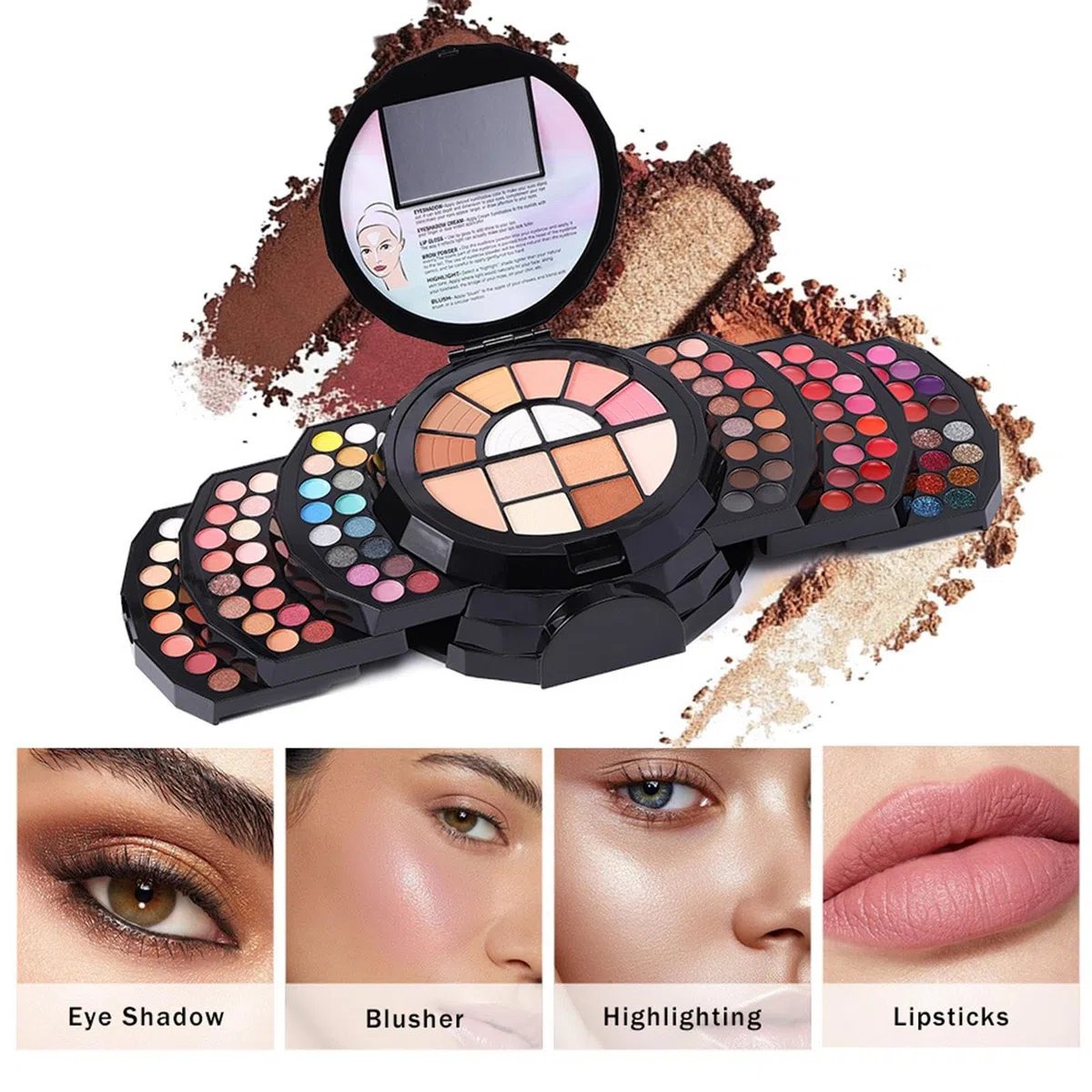Full-Face-Make-up-Set Hochpigmentiert Tragbar Verspiegelt Vielseitig | Frauen Make-up Kit Natürliche Farben Lidschatten Lippenstift Concealer Kajalstift Augenbrauen-Highlighter Kompaktpuder