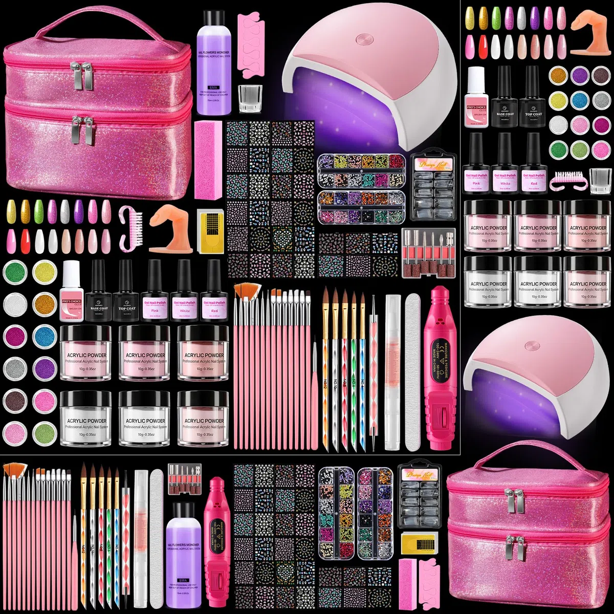 Deciniee Acryl Nagel Kit: Acryl Pulver Set mit UV-Lampe/Elektrischen Nagel Bohrer/False Tipps /6 Farben Pulver+Monomer Gel Nägel Set Nageldesign in Rosa Geschenktasche Frauen