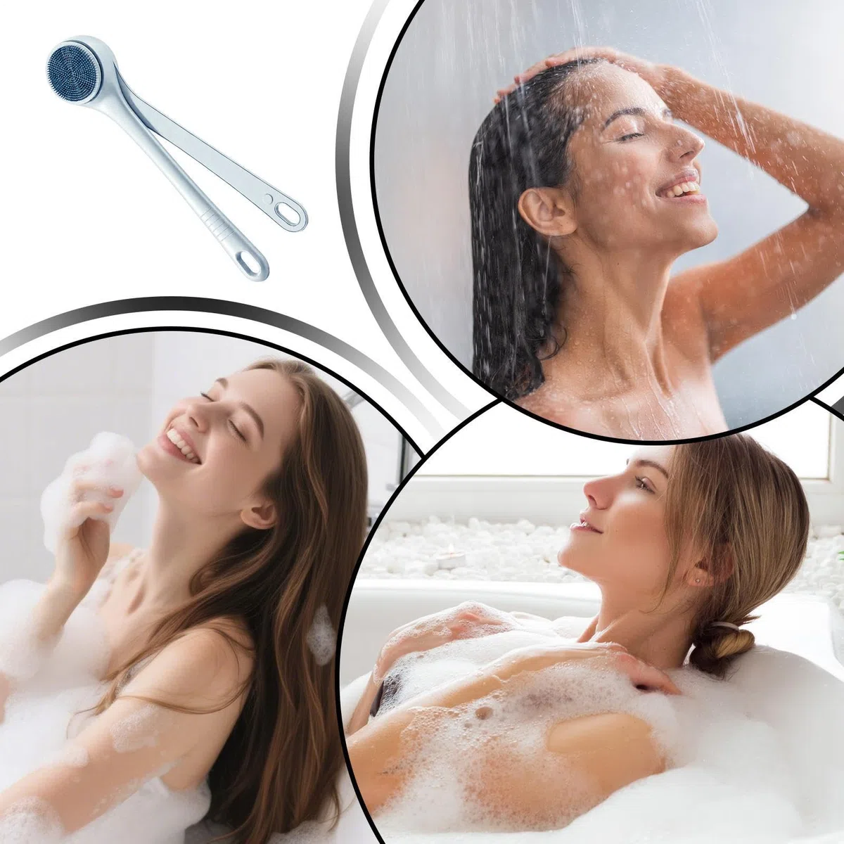 Elektrische Rücken-Peeling-Bürste, rotierendes Beinpeeling, 2 | Körperbürste für Peeling, wasserdicht, mit doppeltem Griff, für Frauen, Männer, Handpflege