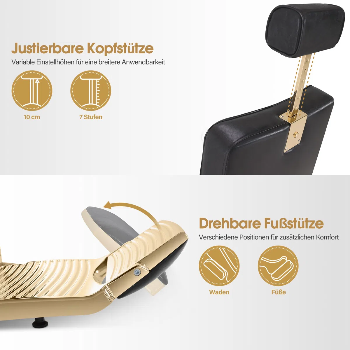 Barberpub Friseurstuhl mit Kopfstütze Kippbar, Friseureinrichtung mit Hydraulikpumpe 360° Drehbar, Bedienungsstuhl Höhenverstellbar, Barber Stuhl Friseurstühle Kunstleder, 9671 (Gold-Schwarz)