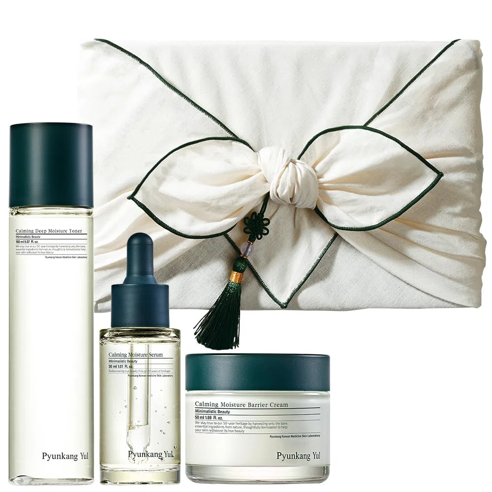 [PKY] Pyunkang Yul Calming Hautpflege Geschenkset für Muttertag Premium Verpackung Beruhigung für empfindliche Haut Toner, Serum, Feuchtigkeitscreme Vegan Koreanische Kosmetik (3-teiliges Set)