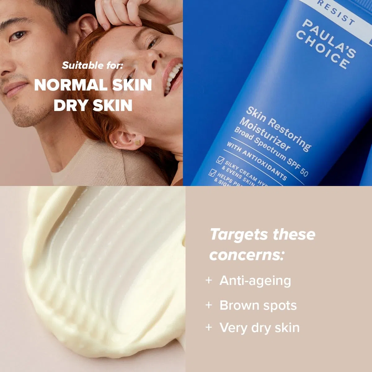 Paula's Choice Anti-Aging Restoring Tagescreme LSF 50, Trockene Haut, 60 ml | Seidige Creme Spendet Feuchtigkeit - Schützt vor Sonnenschäden - Gesichtscreme mit Niacinamid & Shea Butter - für einen Glow