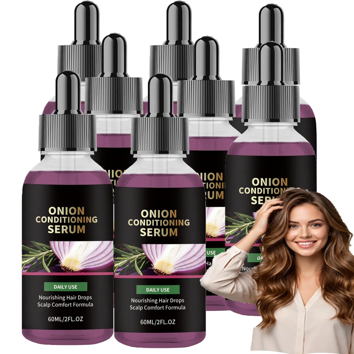 Zwiebel-Rosmarin-Biotin3-in-1 Nährendes,Glättendes Starkes Haarserum (8pcs) | Zwiebelölserum zur Haarverdichtung, Rosmarin Haarverdichtungsserum Kopfhautbehandlung mit Zwiebelöl