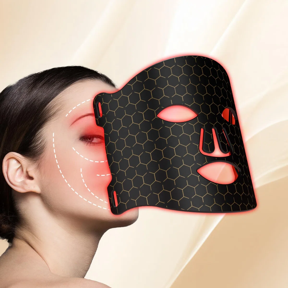 LED Maske Gesicht – LED Gesichtsmaske Lichttherapie mit 7 Modi, Red Light Therapy Face Mask 7 Funktion Mit Controller, Aufladbar Rotlicht Maske Gesicht für Anti-Aging (Schwarz)