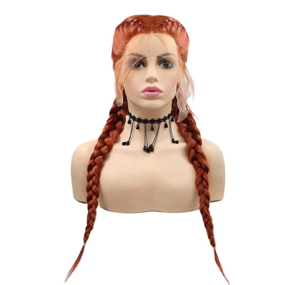 Haarpflege Kupferrote Doppelgeflecht-Lace-Front-Perücke Hitzebeständige Faser Mit Babyhaar