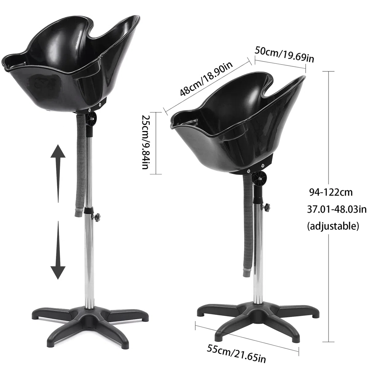 Mobiles Waschbecken Friseur, Höhenverstellbar Haarwaschbecken, Ergonomisches, tiefes Kunststoff Shampoo Becken mit Abflussschlauch, Tragbares Waschbecken für Zuhause Salon Friseursalon
