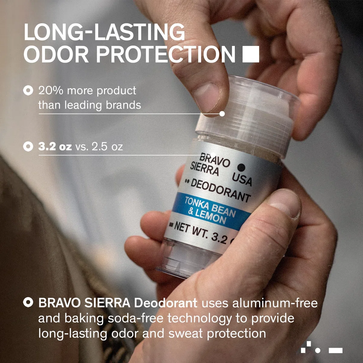 Bravo Sierra Deodorant ohne Aluminium für Herren, Packung mit 2 Stück, enthält natürliche Inhaltsstoffe. Dauerhafter Schutz vor schlechtem Geruch und Schweiß während des ganzen Tages, Duft nach Tonka
