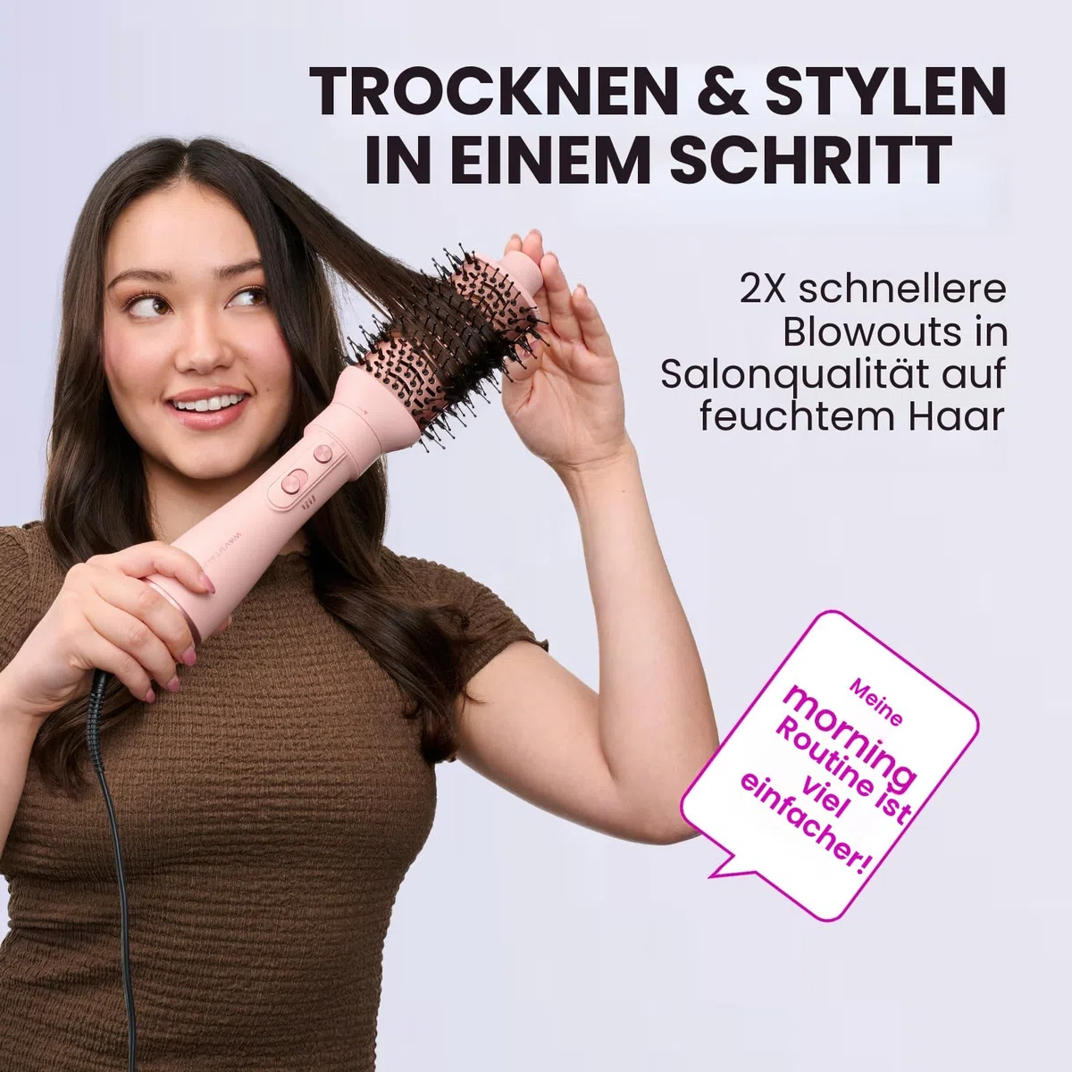 Wavytalk Warmluftbürste, 5 in 1 Hairstyler, Föhnbürste zum Trocknen und Stylen in One Step, AIR SCULPT Für Schnelles Volumen, Locken, Glätten, Salon-Blowouts, 3 Temperaturen, Zartrosa