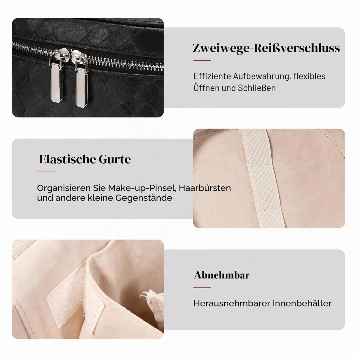 honitty Make-up-Tasche, Reise-Make-up-Tasche mit Fächern und Griff, tragbare Kosmetik-Organizer-Tasche, Kulturbeutel für Damen, Großes Gewebe, schwarz (19,3 x 14 x 15,2 cm), M(7.6*5.5*6 in), Schwarzes