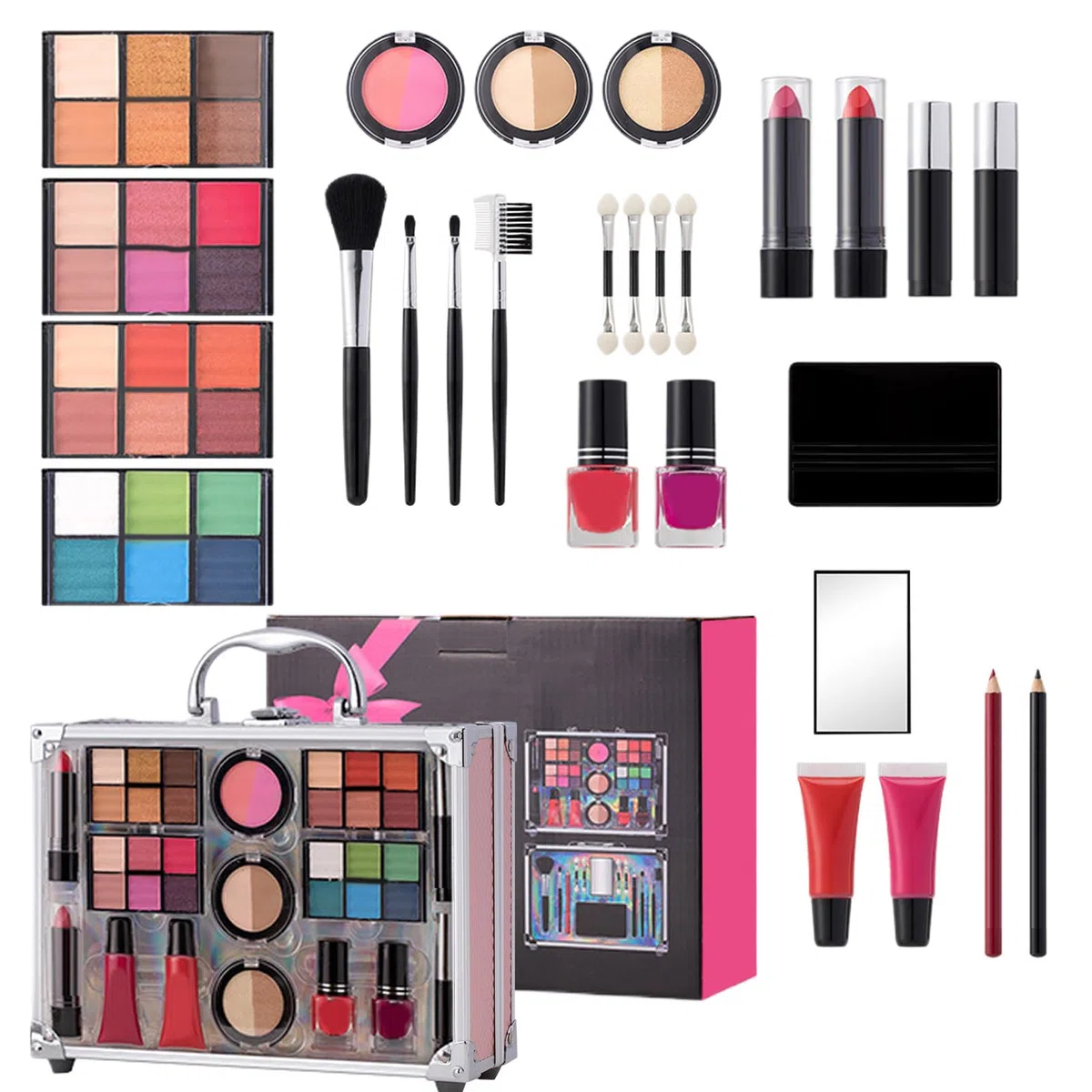 Make-Up Komplettset Wasserfester Lidschatten, Lippenstift, Rouge Kosmetik | Make-up Set für Anfänger Für Zuhause, Reisen, Urlaub, Geschäftsreisen, Bühnenauftritte, Veranstaltungen, Partys und Ausg