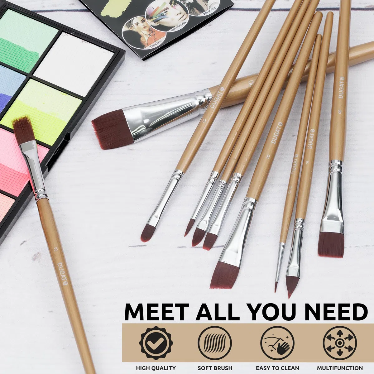 10-teiliges Pinsel-Set für Gesicht und Körper – Professionelle Make-up-Pinsel mit weichen synthetischen Borsten für die Haut, ergonomischer Holzgriff für Anfänger und Künstler, ideal für