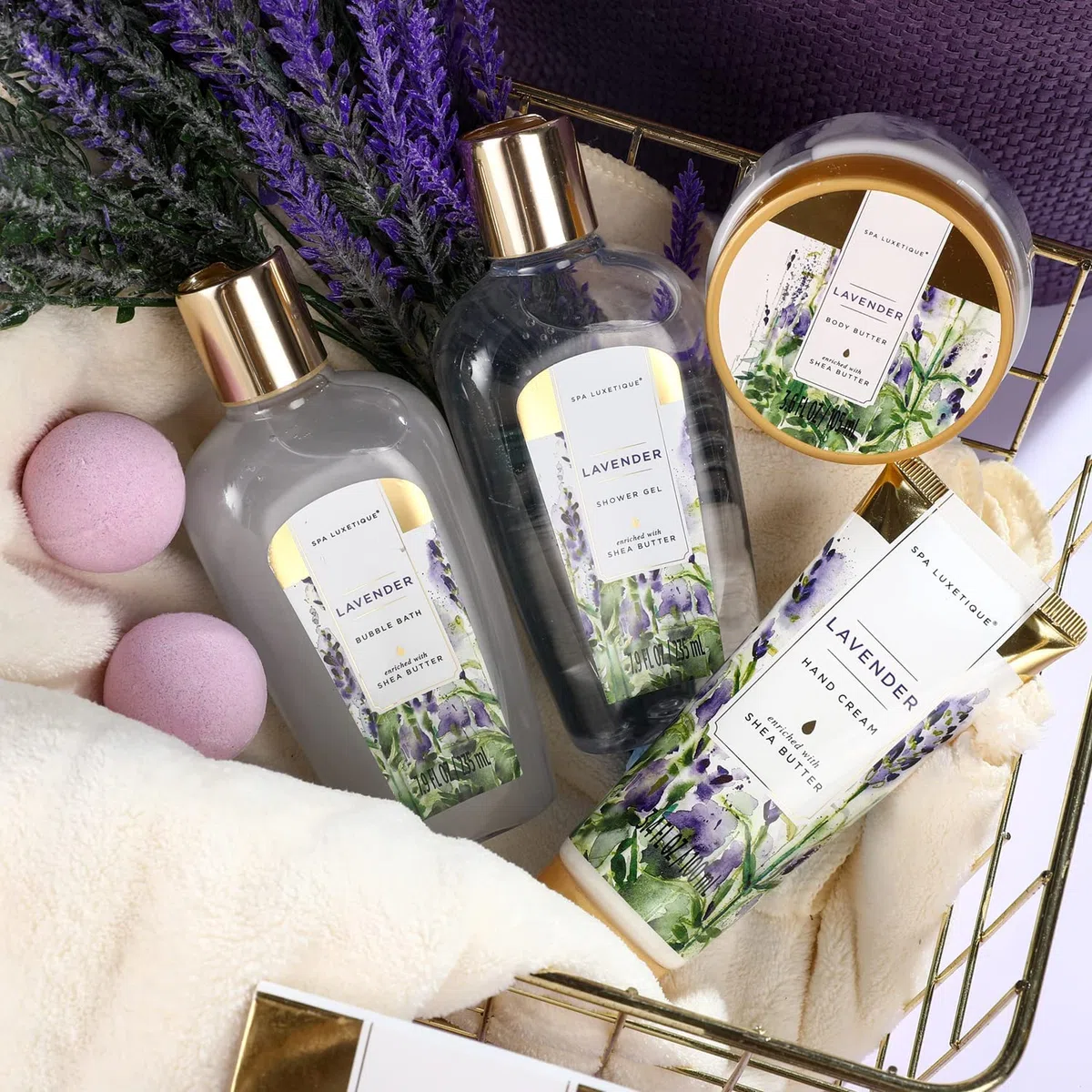 SPA LUXETIQUE Damen Bade Geschenkset - 10tlg Lavender Duft Geburtstaggeschenk für Frauen mit Handcreme, Duschgel, Schaumbad, Bodylotion, Wellness set für Sie,Damen,Mutter, Muttertagsgeschenk Set