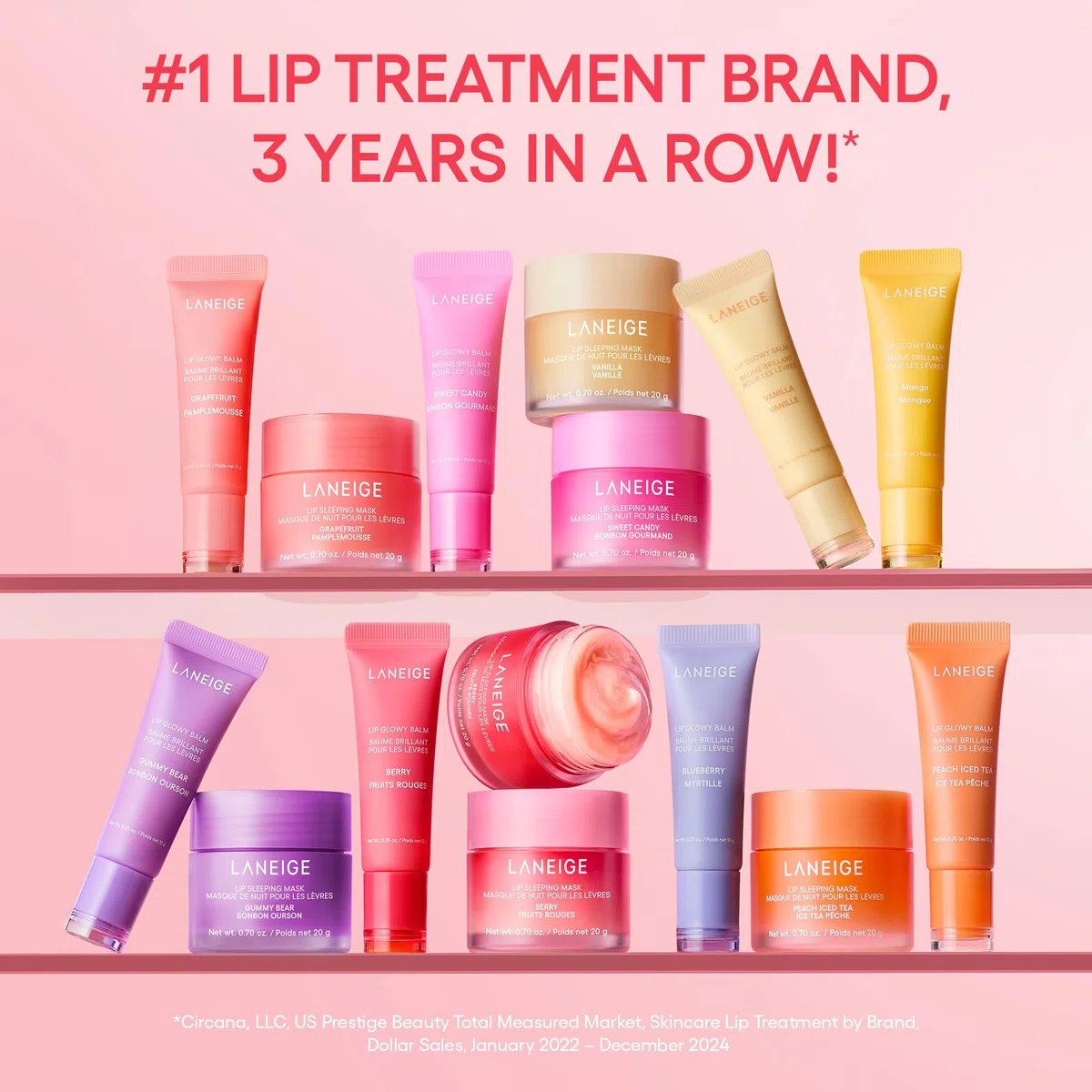 LANEIGE Mini Lip Glowy Balm Set - Feuchtigkeitsspendender und glänzender Lippenbalsam in 4 Geschmacksrichtungen