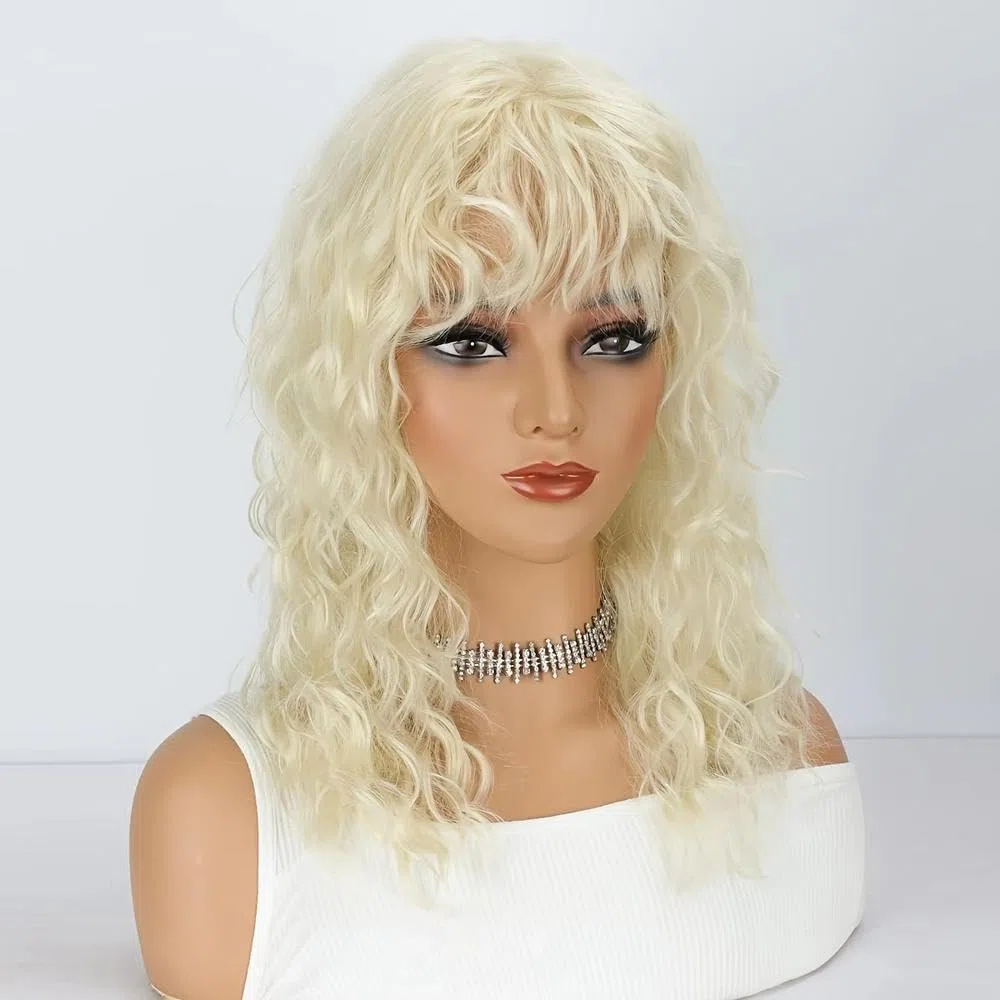 Haarpflege 18 Zoll Lange Lockige Hellblonde Flauschige Perücke Mit Pony Geeignet Für Den Täglichen Gebrauch Von Frauen
