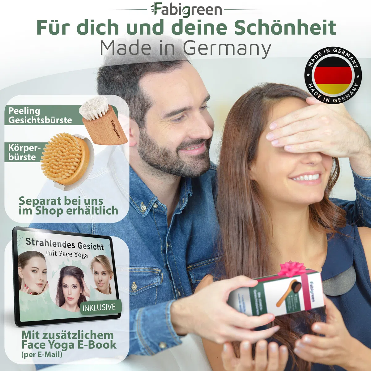 Gesichtsbürste Kupfer Original [MADE IN GERMANY] Peeling Trockenbürste Gesicht inkl. E-Book mit Face Yoga & Anwendungstipps Ionic face dry brush Klosterbürste FSC Buchenholz& plastikfrei