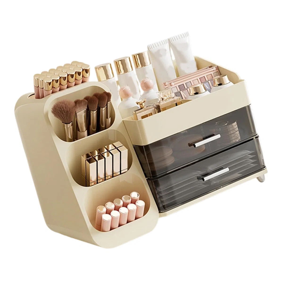 Effiziente Make up Aufbewahrungslösung mit Fächern für Kosmetika, transparente ABS Box, praktische kompakte Vitrine, Make up Organizer mit Schubladen