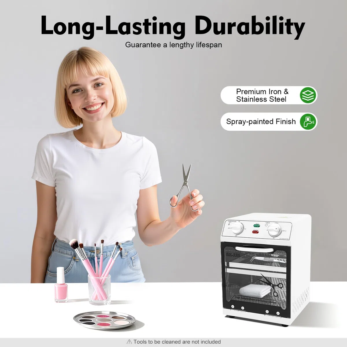 Hochtemperatur Sterilisator, 8 L Sterilisator für Instrumente, Große Kapazität, Sterilisationsschrank mit Timer für Kosmetik, Fusspflegestudios, Friseursalon, Weiß