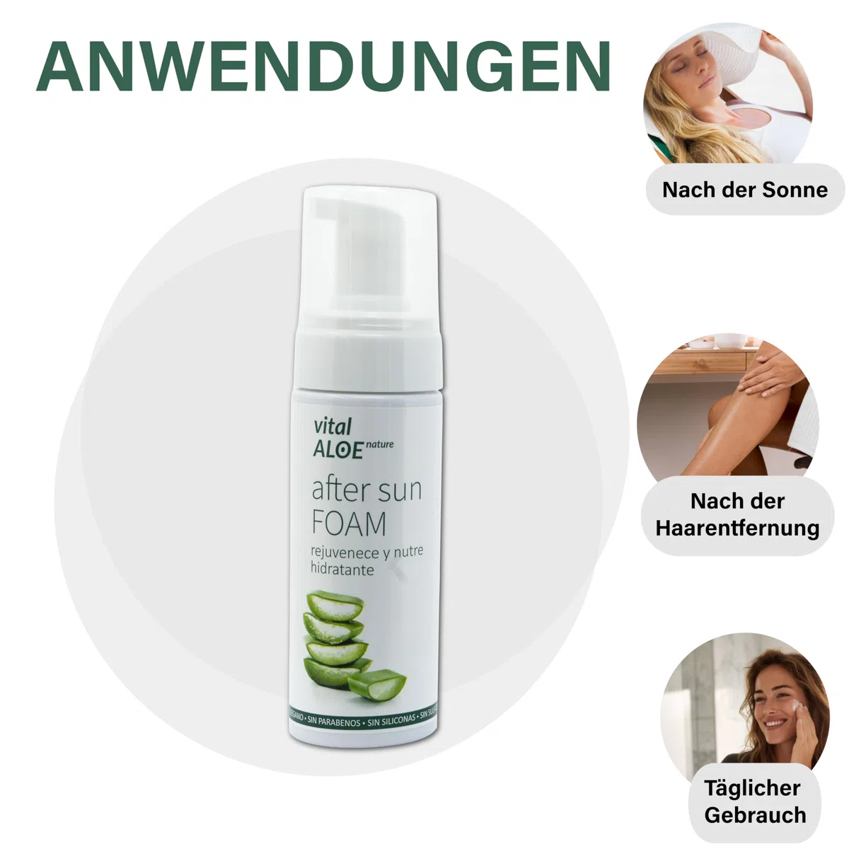 After Sun Foam 5x150 ml | Feuchtigkeitsspendender After-Sun-Schaum mit Bio-Aloe Vera und Calendula | Gesicht und Körper | Leichte Textur, Vegan, Ohne Parabene, Silikone und Sulfate