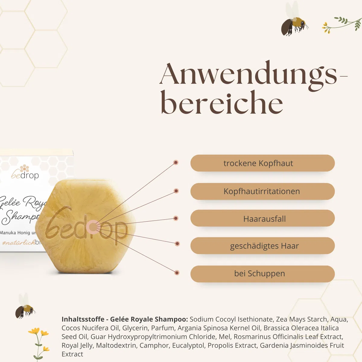 bedrop Hair Care Set | BEELIXIR Haaröl Hair Oil, Gelée Royale festes Shampoo, BEELIXIR fester Conditioner bei beanspruchtes Haar & Haarwachstum mit Rosmarinöl, Propolis & Manuka Honig