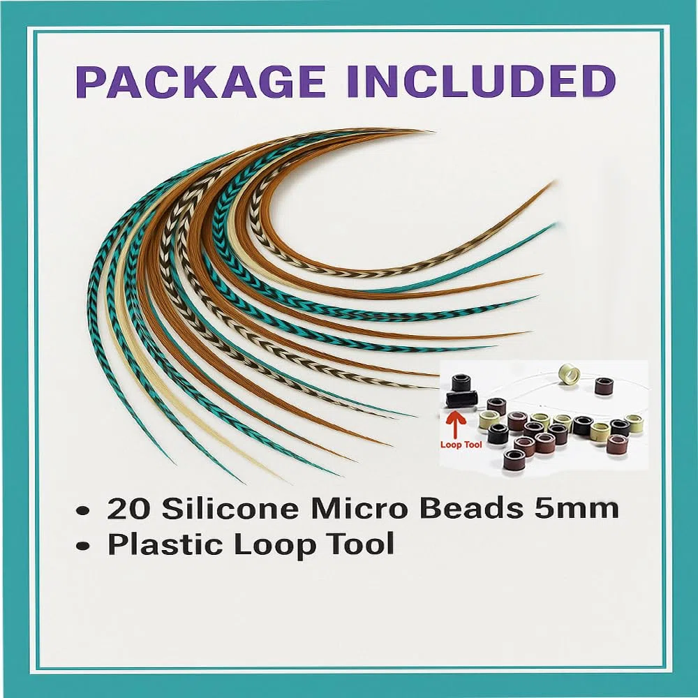 Feder Extensions, 100% echte Hahnenfedern, 20 lange dünne lose einzelne Federn Plus 20 Perlen und Schlaufe Tool Kit, von Sexy Sparkles