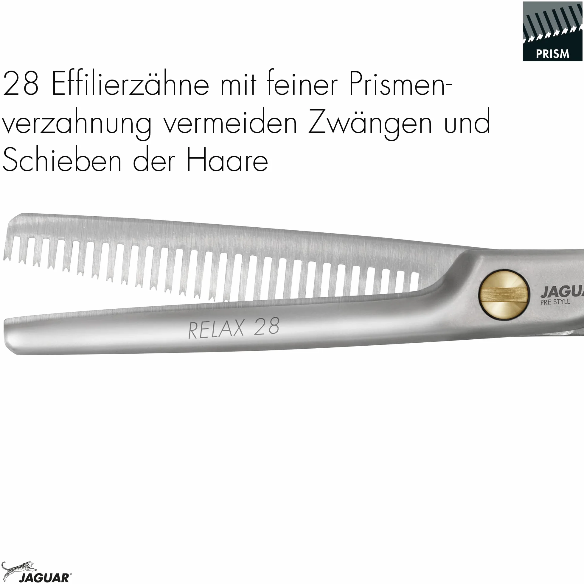 JAGUAR Modellierschere PRE STYLE RELAX 28 5.5" | Texturierschere mit 28 Effilierzähnen im Offset-Design | mattiert | Made in Germany Silber