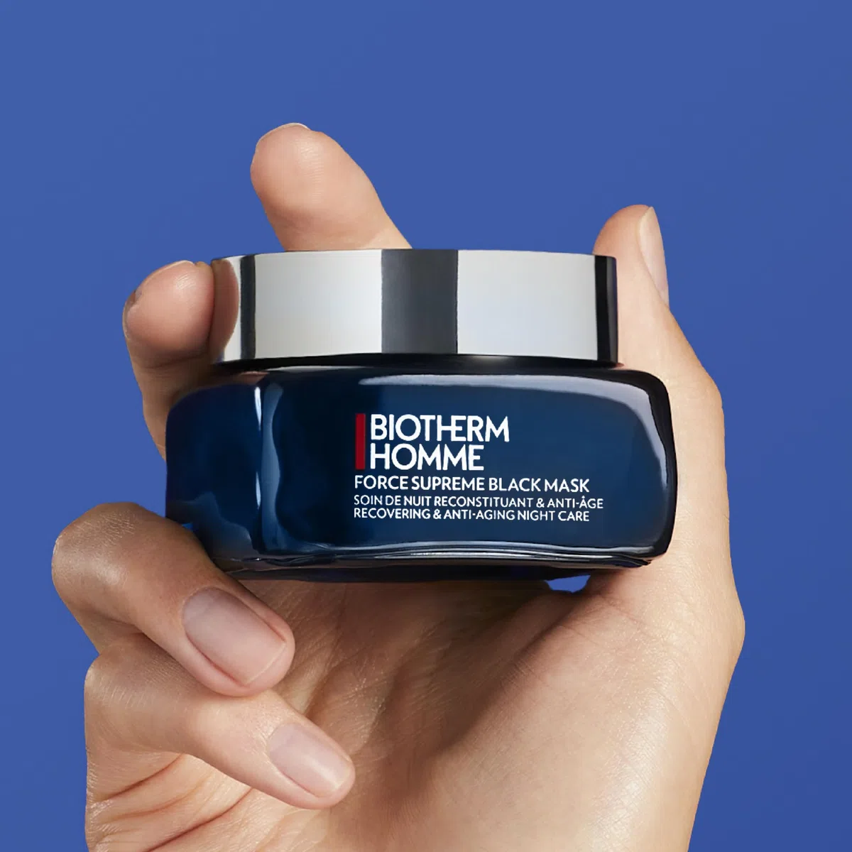 Biotherm Homme Force Supreme Black Mask Nachtcreme, schwarze Gesichtsmaske mit Algenextrakt, pflegende Anti Aging Maske für Männer, für eine revitalisierte Haut, 50 ml