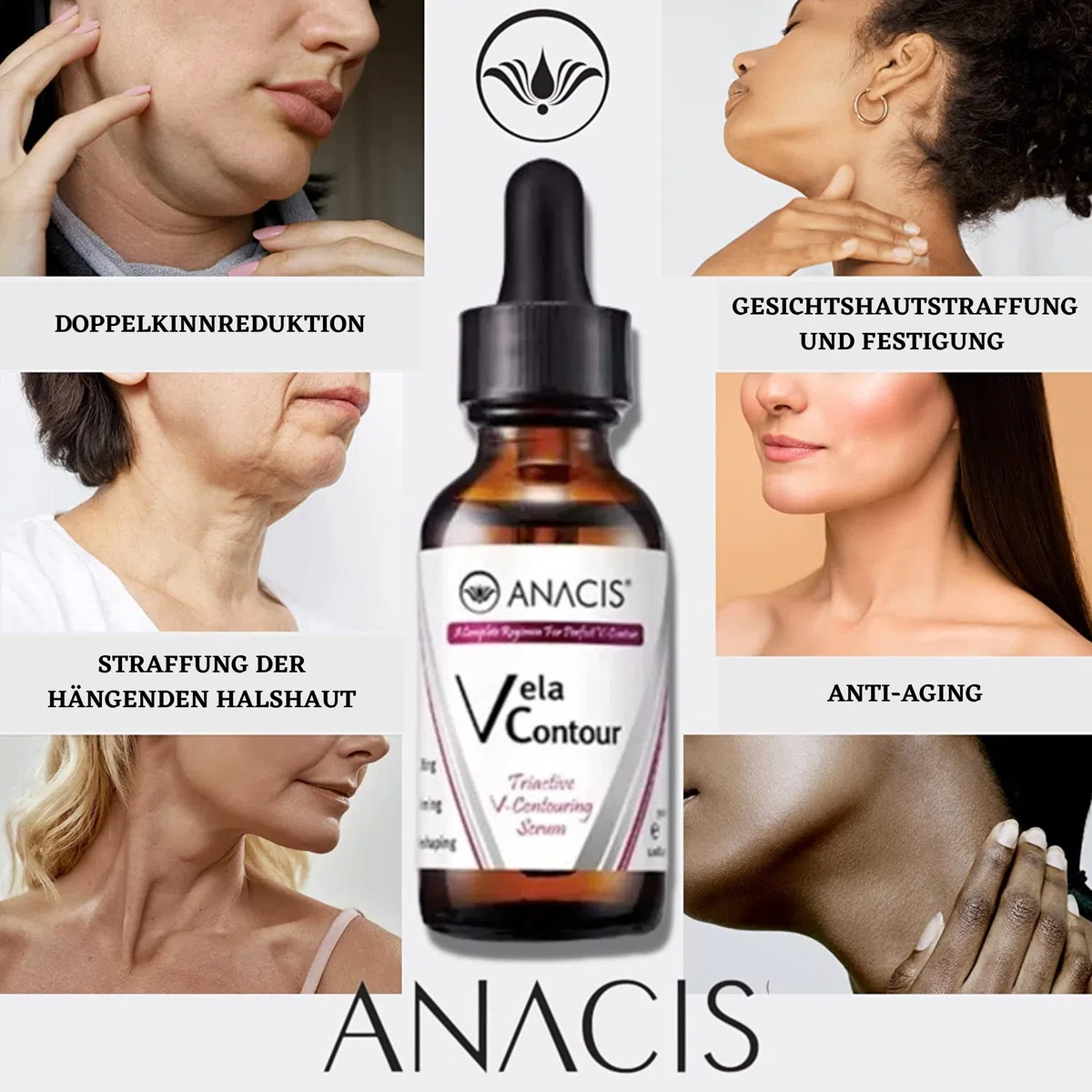 VELA CONTOUR Hals Straffungsserum - Doppelkinn und schlaffe Haut straffen, Halspartie liften - - Konturieren & Reduzieren des Erscheinungsbilds von Doppelkinn und schlaffer Haut am Hals | 30 ml