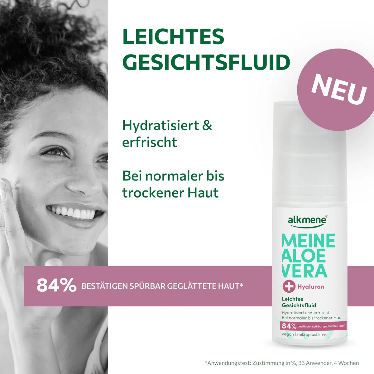 alkmene Aloe Vera Gesichtsfluid mit Hyaluron 6x 50 ml - vegan | Aloe Vera Gel Gesicht für normale bis trockene Haut - Feuchtigkeitscreme - Gesichtscreme, Alea Vera Gel, Aloeveragel