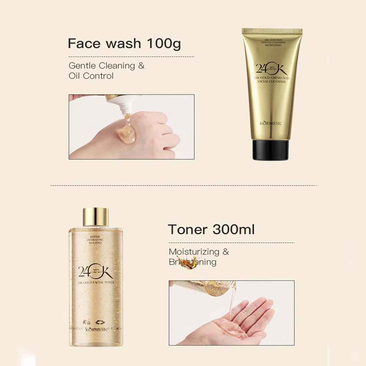 24K Gold Hautpflege Set 6-teilig: Anti-Aging Hautpflege Kit für Frauen - Gesichtsreiniger, Gesichtsserum, Augencreme, Essenzmilch, Toner