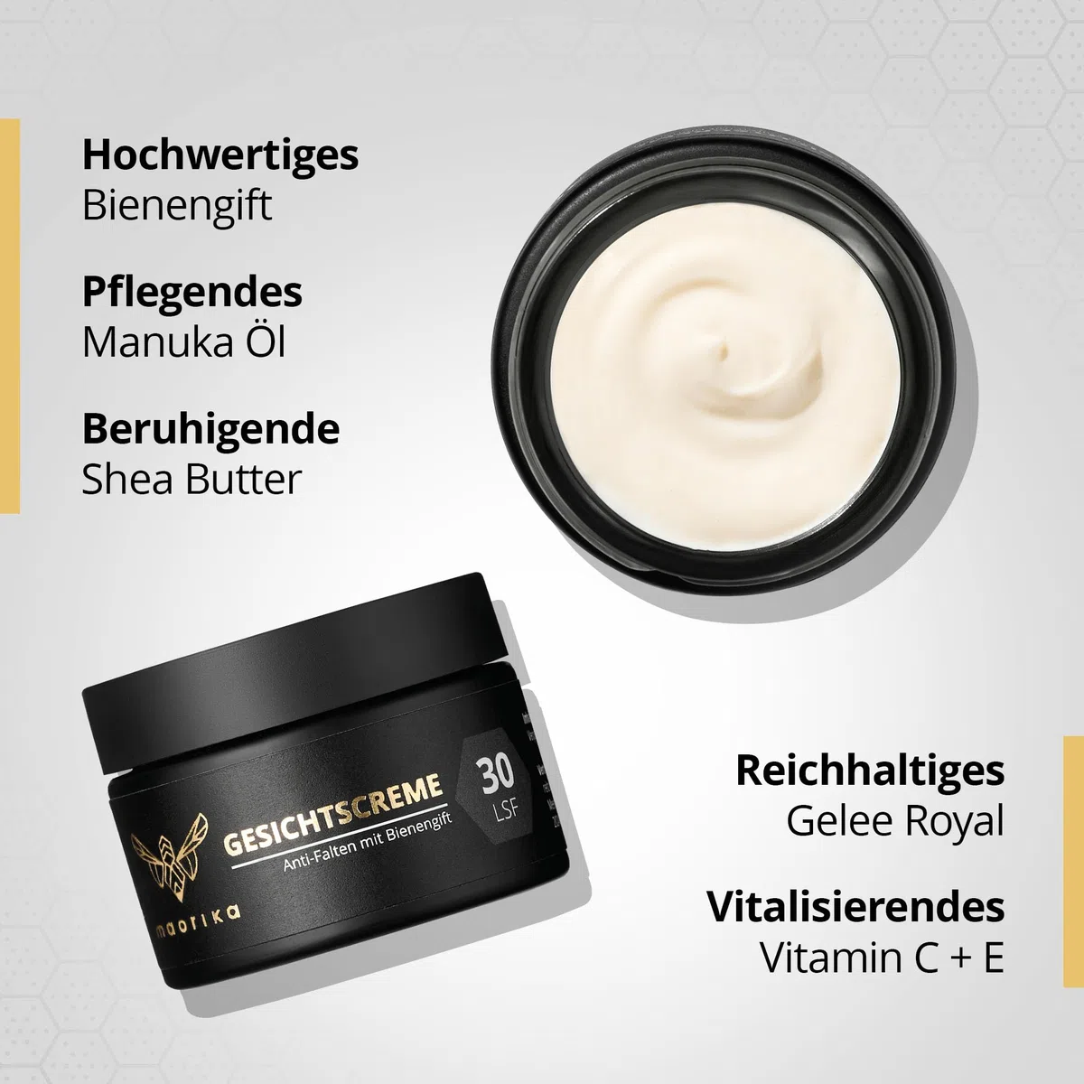 maorika - Gesichtscreme mit Bienengift, Hyaluron und Manuka - Antiaging mit LSF30 - Anti-Falten Skincare für ein straffes Hautbild - (3x 50ml Sparpaket)