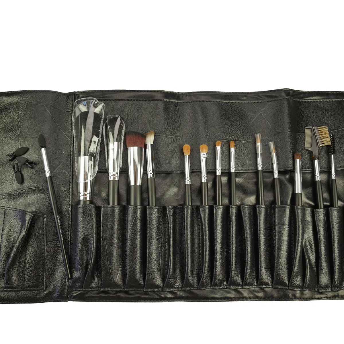 Fantasia Make Up Pinsel Set 14-teilig, Professionelles mit 3 Ersatz Applikatoren, hochwertiges Schminkpinsel Set Naturhaar – in Kunstledertasche, schwarz
