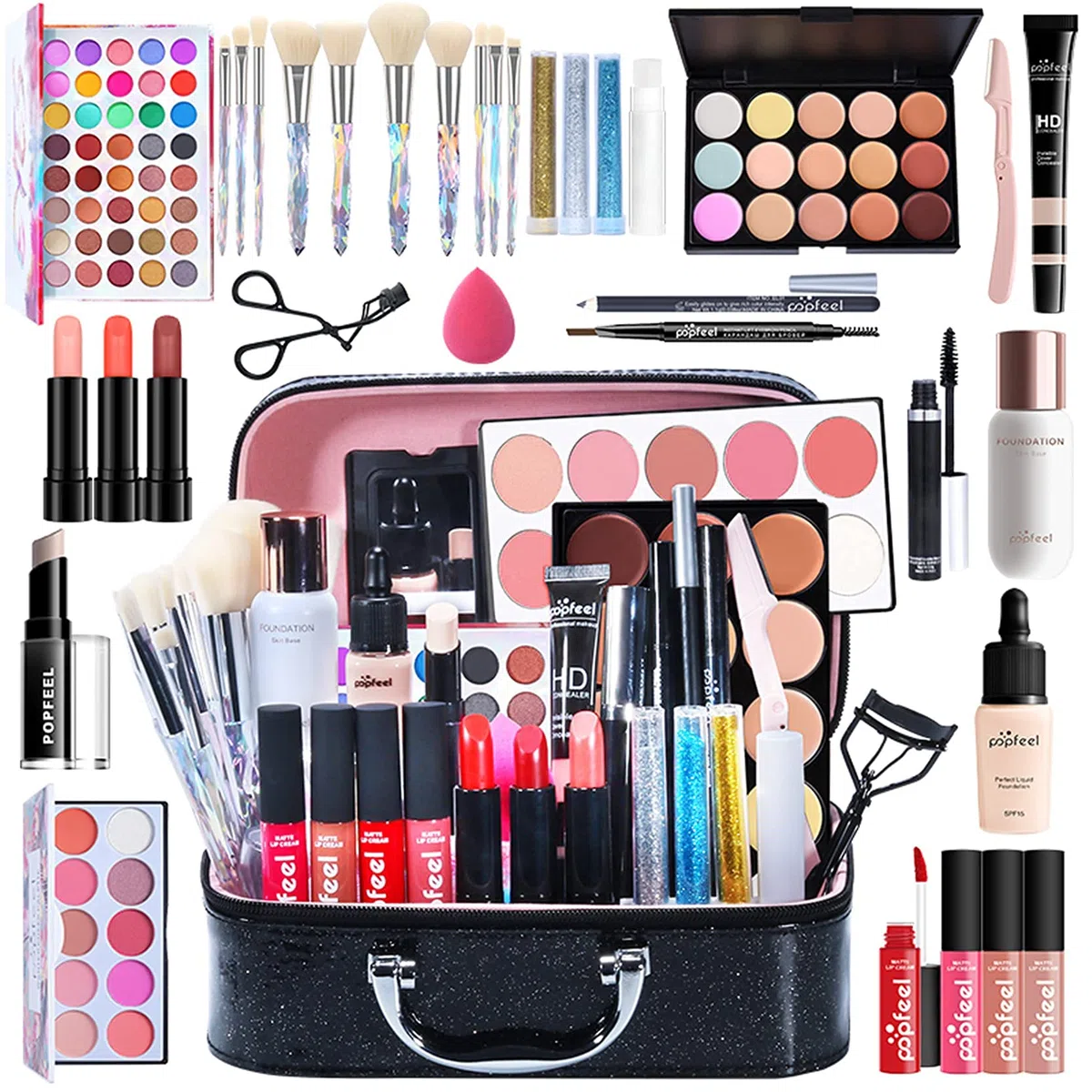 Professionelles Make-up Sets, MKNZOME 34St Schminke Starter Kit mit Schminktasche Tragbare Reise Makeup Paletten Kosmetik Lidschatten Lipgloss Geburtstags Weihnachten Geschenkset