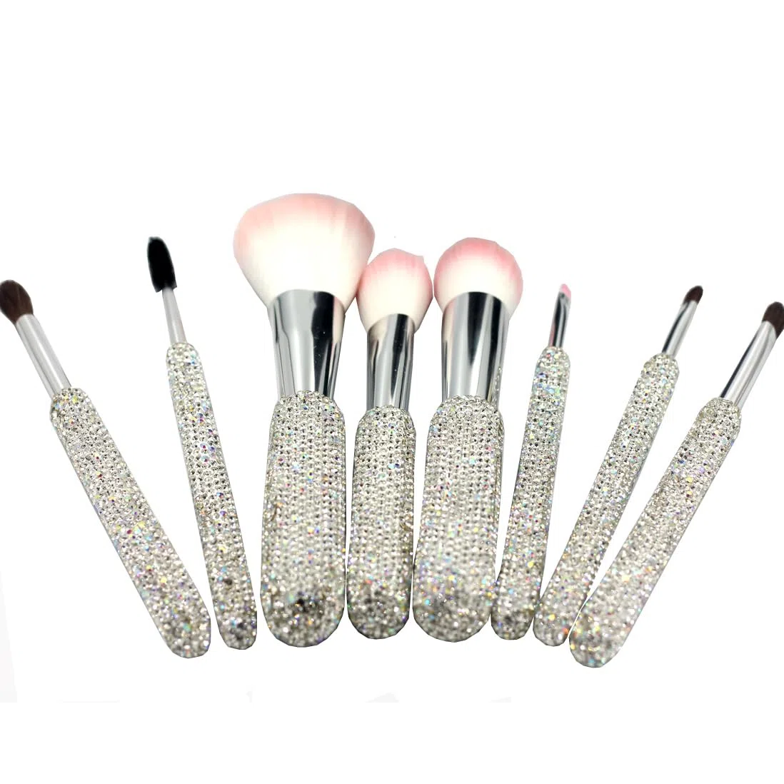 Bling 8-teiliges Kosmetik-Make-up-Pinsel-Set: superweiche Pinsel, funkelnde Diamantgriffe, tragbare PU-Ledertasche, ideales Geschenk für Make-up-Liebhaber (Silber)
