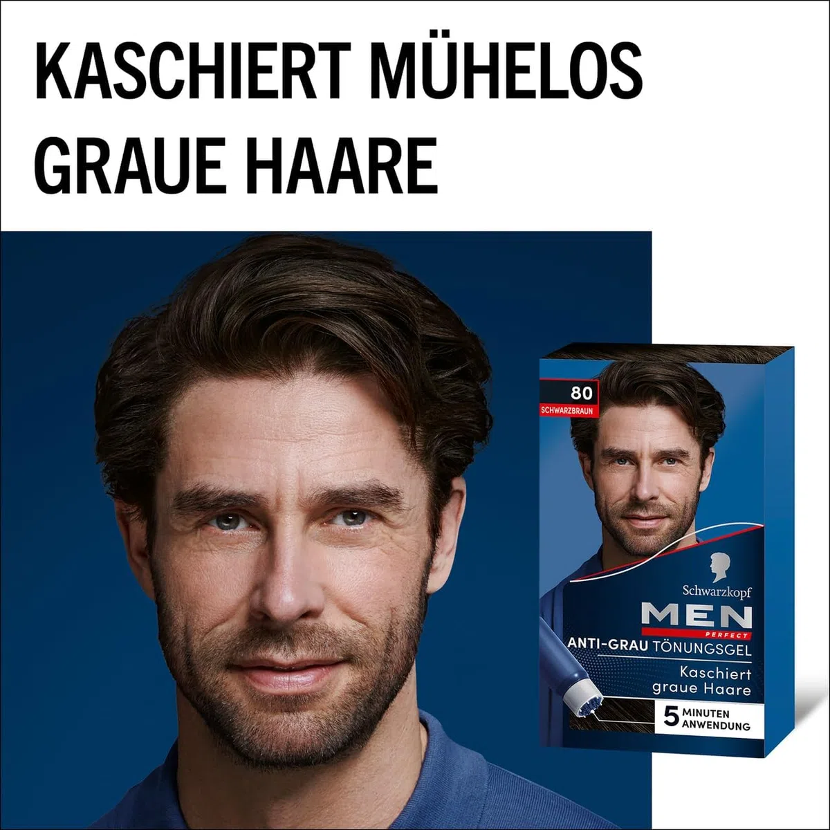 Men Perfect Anti-Grau Tönungs-Gel 80 Schwarzbraun (6x 80 ml), Haarfarbe für Männer blendet graue Haare aus, Anti-Grau Tönung für ein natürlich aussehendes Ergebnis
