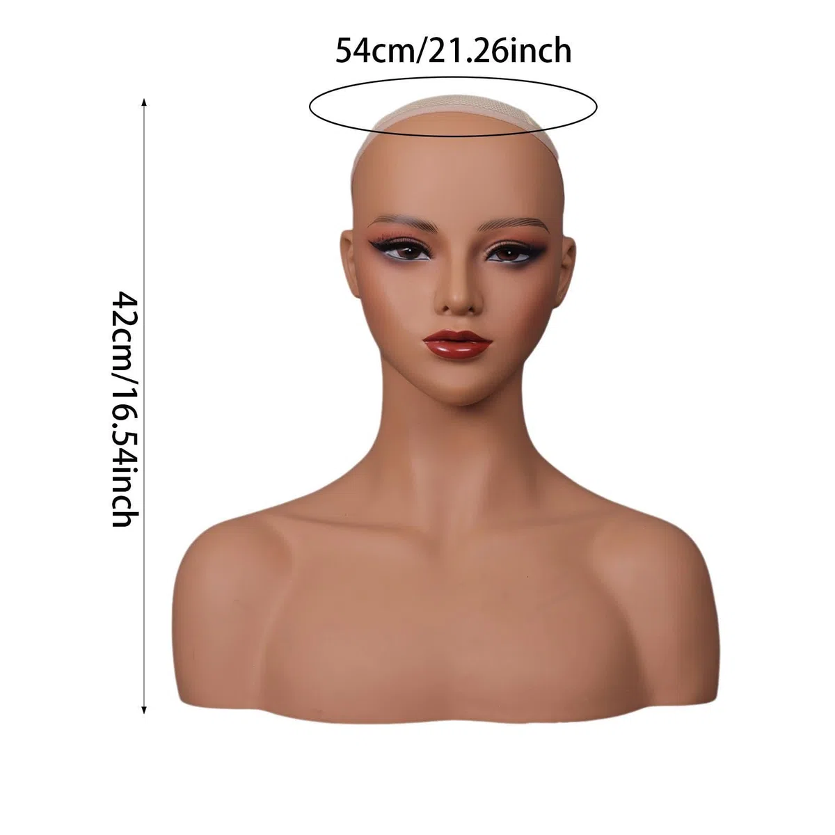 Weiblicher Mannequin Kopf mit Detailreichem Gesichtsausdruck Bust Präsentationsständer Make Up Und Hals für Schmuck Perücken Einzelhandel Kosmetik, Style B