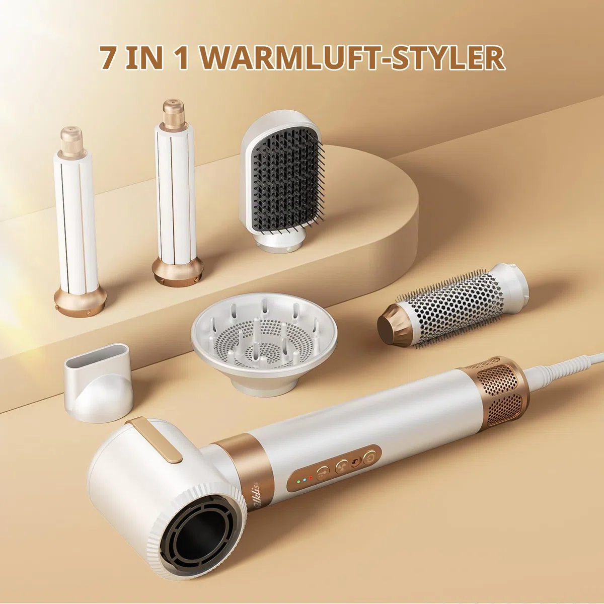 UKLISS 7 in 1 Hairstyler, Pro Haarstyler & Haartrockner Set mit Warmluft Lockenbürste, 1400W Hair Dryer, Rundbürstenföhn, Warmluftbürste, Haarföhn, Thermal Brush, Geschenke für Frauen Haarstyling