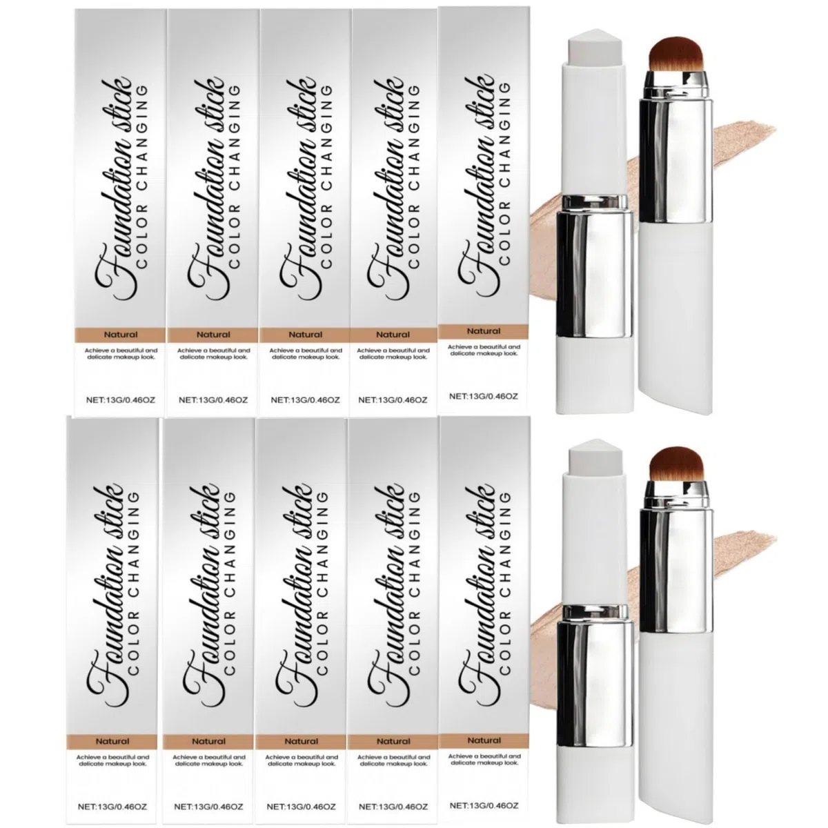 2-in-1 Foundation mit Bürste, lange Haltbarkeit, für normale Trocknung und Kombination der Haut (Ivory White) mit leuchtendem Natur-Finish