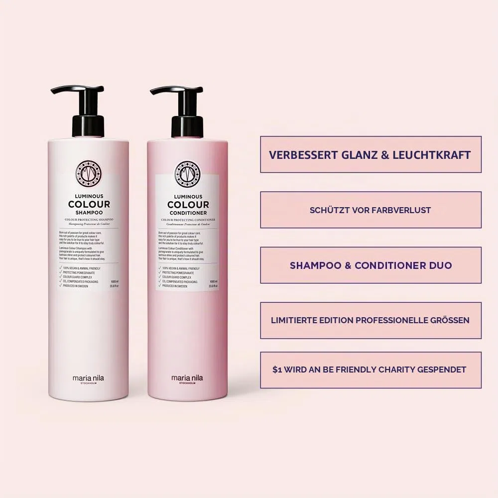 Maria Nila Shampoo und Conditioner Set für coloriertes Haar Farbschutz - Luminous Colour Duo Bundle Haarpflege Set mit Granatapfel und Colour Guard Complex, vegan, sulfat- und parabenfrei, 2x 500ml