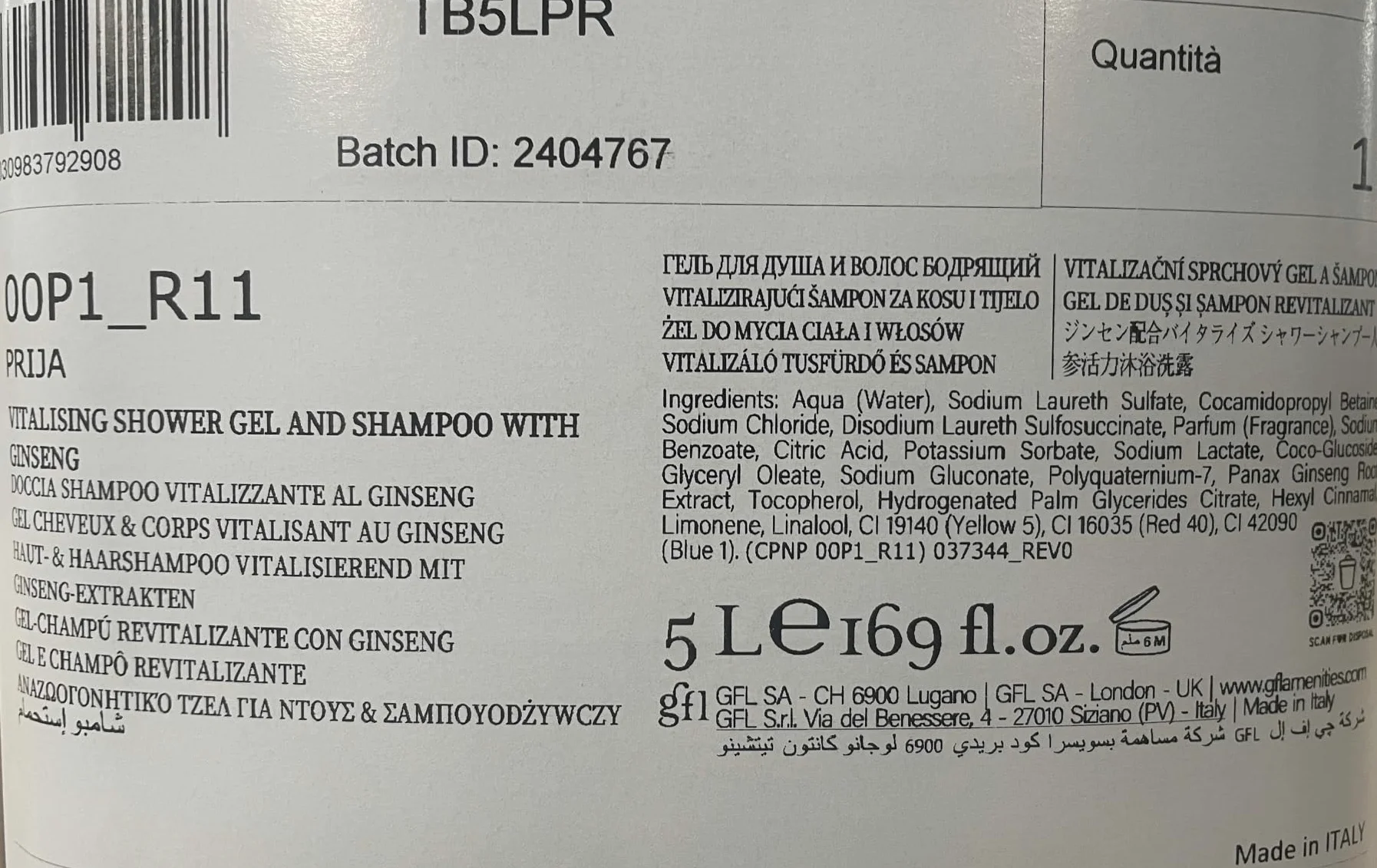 Prija Flüssigseife & Duschgel-Shampoo Set - 2 x 5L Nachfüllpackung - Natürliche Formel mit Pflanzenextrakten, Sanft für Haut und Haare, Ideal für Hotels, Spas und Zuhause, Made in Italy